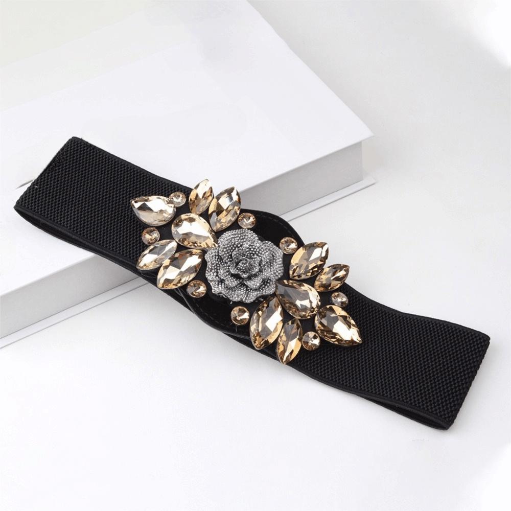 Wide Women Waistband Korean Style Rhinestone Waist Belt Fashion Elastic Cummerbunds  Sweater