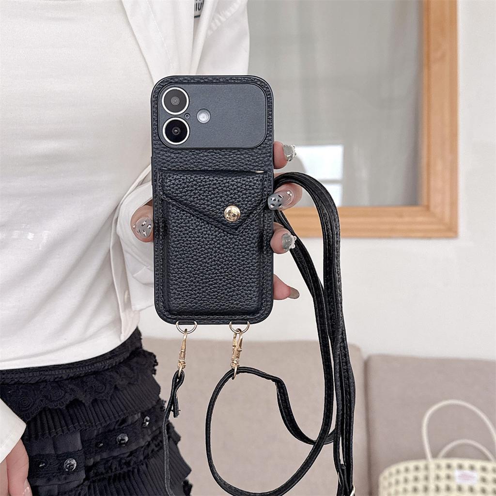 Crossbody Strap Lanyard Wallet Leather Phone Case for IPhone 17 Air 16 15 14 Plus 13 12 11 Pro Max Card Holder Shockproof Cover