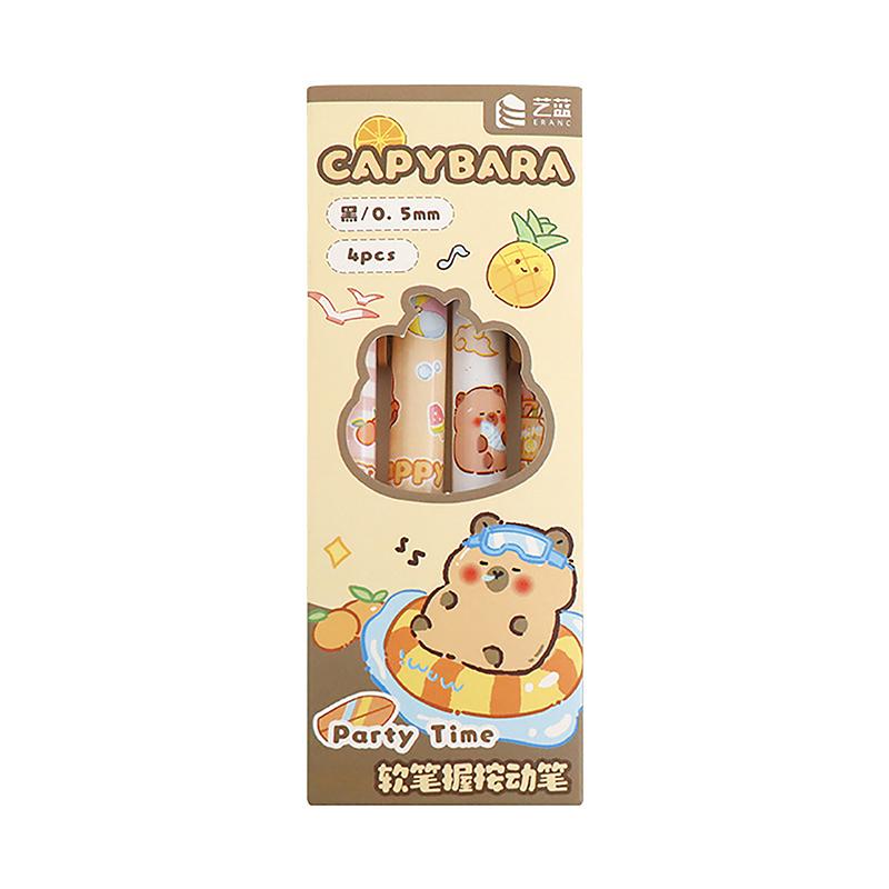 4Pcs Kawaii Capybara Panda Gel Pens Writing Smooth Pens Cartoon Pressing Neutral Pens Aesthetic Stationery Office Supplies Gifts