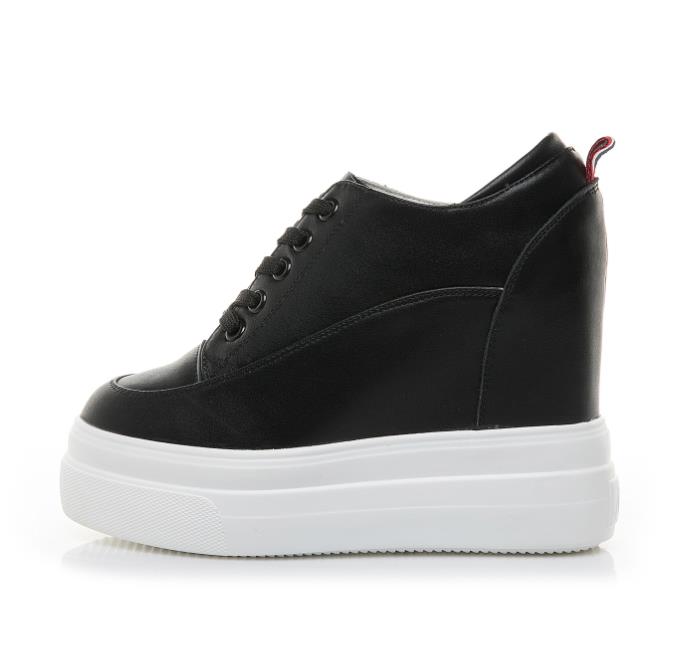 Fashion 11CM Genuine Leather Shoes New Autumn Winter Lace-up High-top Women Sneaker Shoes High Heels Increase Within Wedges Casual Shoes