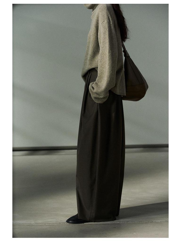 Shi Ji TR Pleated Cocoon Trousers: Autumn Mid-rise, Slimming, Versatile, and Casual Long Pants M7618