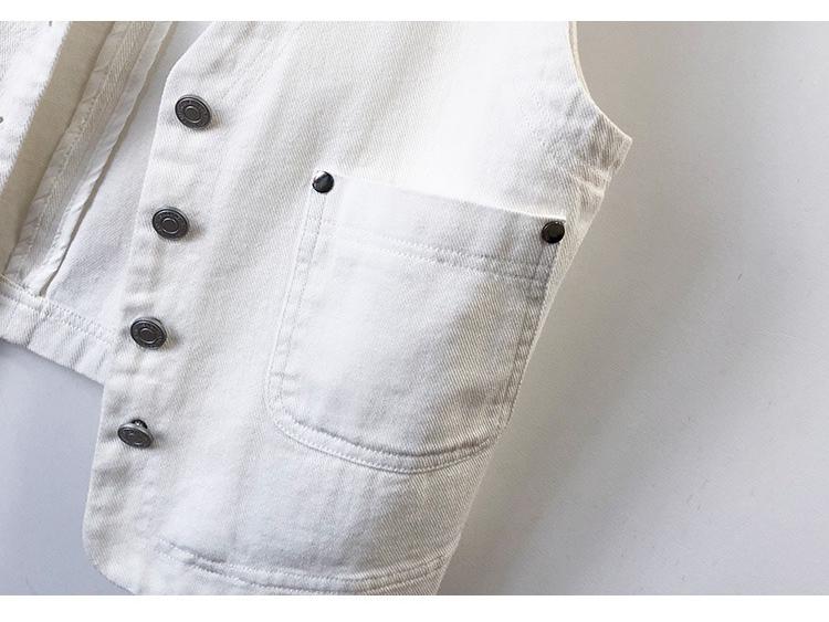 Women's Simple Casual White Denim Sleeveless Vest Jacket for Spring/Summer