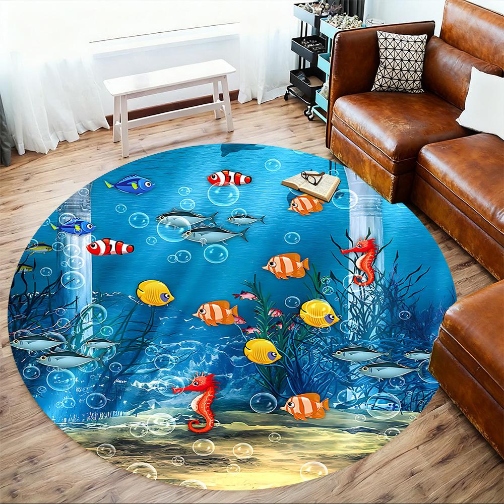 1pc fishes seahorse Round Chair mat Area Rug - Non-Slip, Floor Mat for Office, Bedroom, and Indoor Decor c1125125