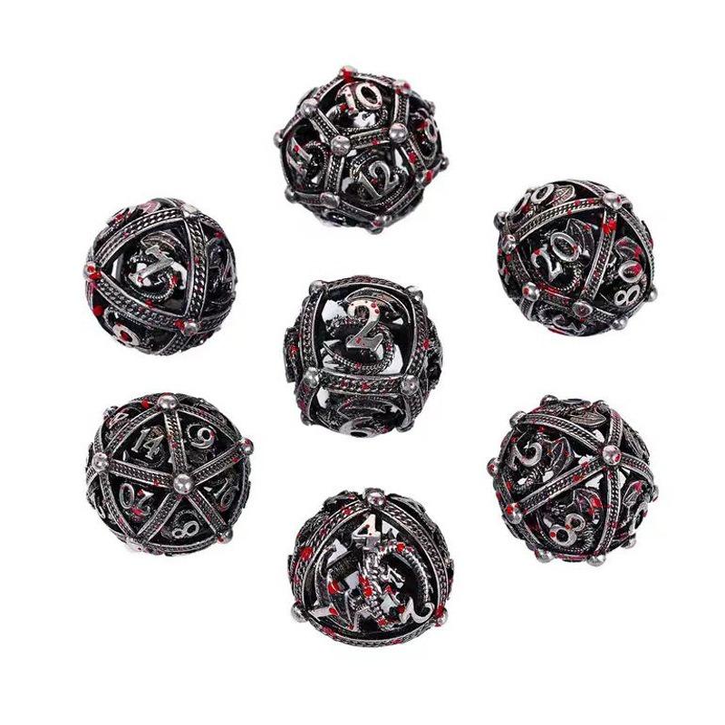 Set di Dadi Metallici per DND, Design Unico a Sfera Rotonda Vuota per un Migliore Rotolamento, Bellissimo Set di Dadi Metallici Drago per D&D, Giochi di Ruolo