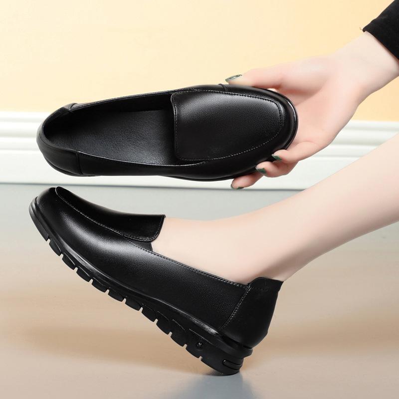 All Match Breathable Comfortable Shallow Mouth Genuine Leather Shoes Fall Black Loafers Women Flats Shoes