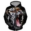 Tiger 3D Print Zip-Up Hoodie Youth Casual Loose Fit Winter Sweatshirt