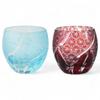 Mizukage Kiriko Paar Glasbecher für Kaltgetränke Ranbori Komon Aqua Bishou Aktuelles Modell J-kitchens Eiförmiger Sake, 5,5×5,9cm, 100cc, Muster, & Rot,