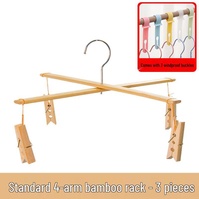 Bamboo Clip Pants Rack with Traceless Hangers - Four-Corner Drying Hanger