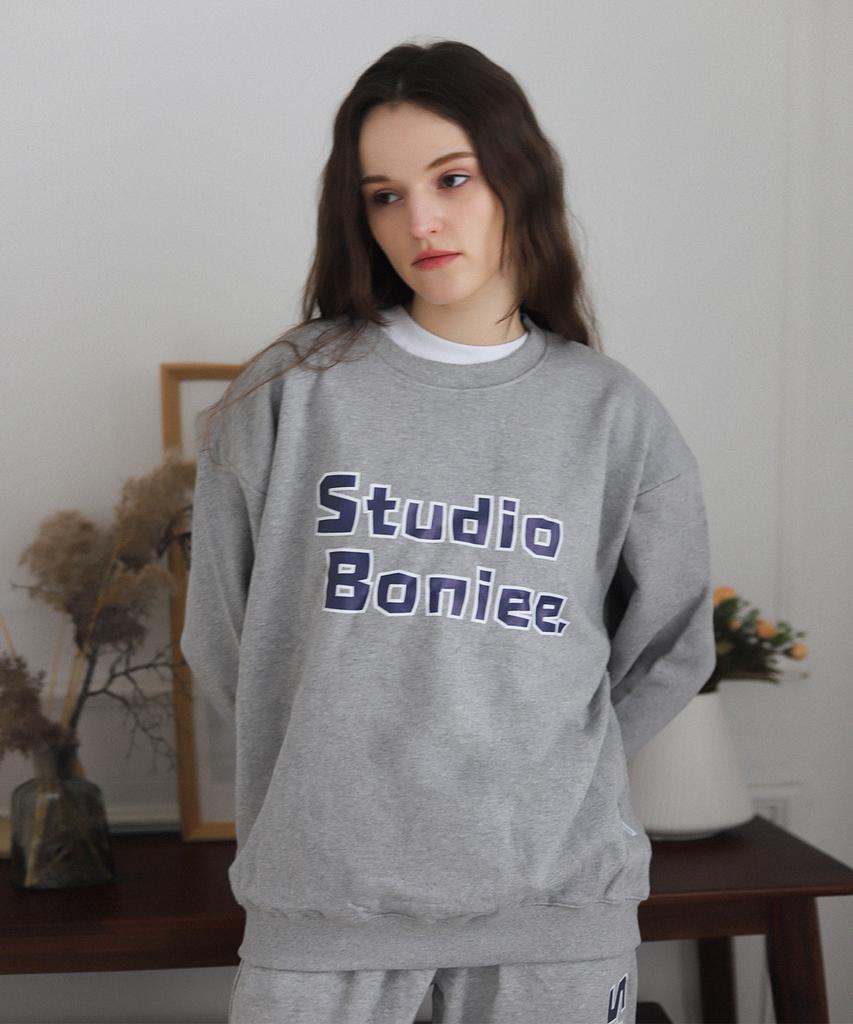 BONIEE [Fleece Lined] Block Typo Graphic Oversized Sweatshirt Gray