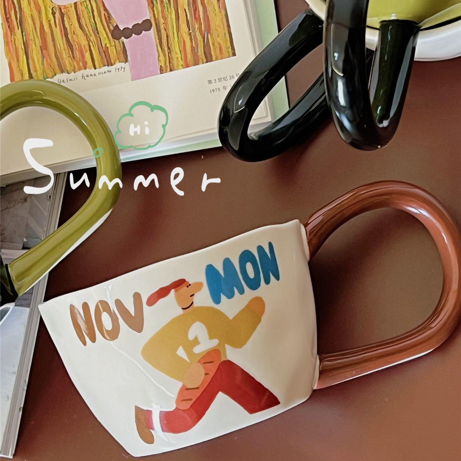 

Creative Handmade Cartoon Coffee Cups, Office Ceramic Mug,Home Breakfast Milk Mugs,Couple Tea Cup Birthday Gift Kawaii Cup 280ml 201-300ml