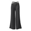 Damenhose mit hohlem Gürtel, Temperament, Schlaghose, hohe Taille, lässige Hose mit weitem Bein