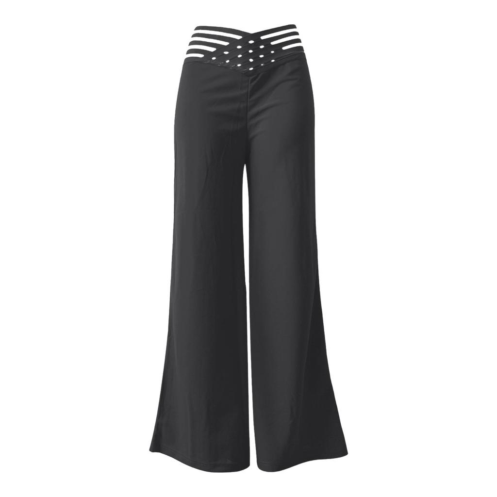 Damenhose mit hohlem Gürtel, Temperament, Schlaghose, hohe Taille, lässige Hose mit weitem Bein
