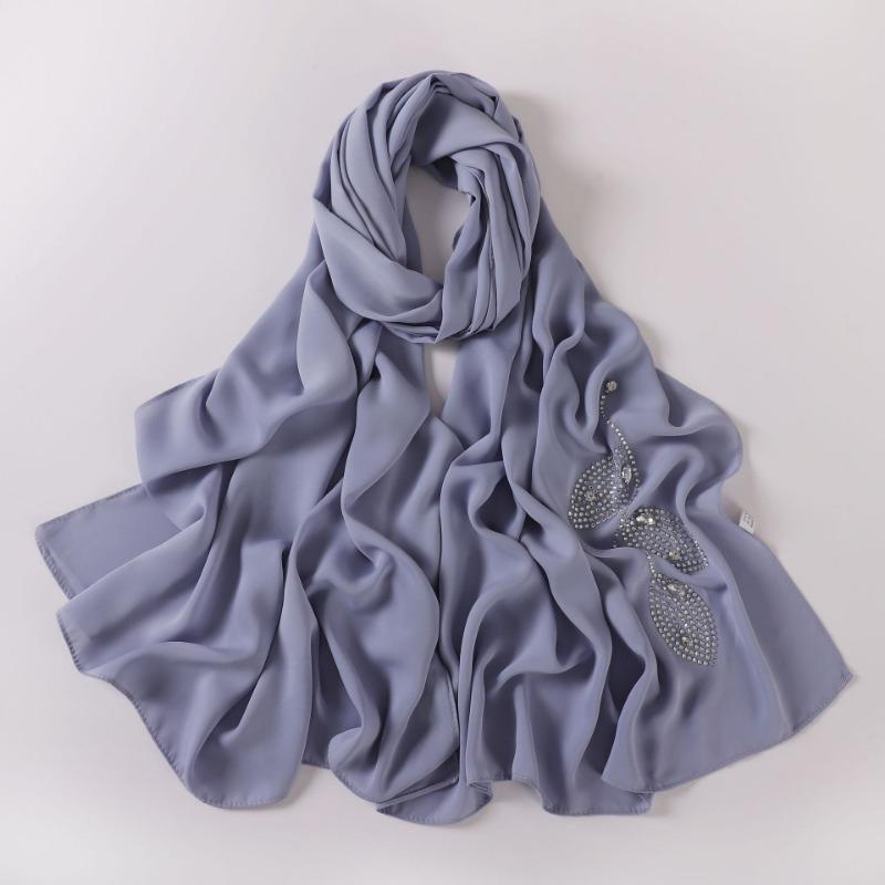Long Silk Like Scarf Rhinestone Decor Ethnic Headscarf Non Wrinkling