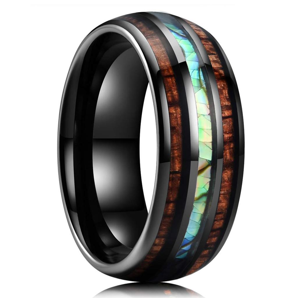 8mm Rose Gold Color Stainless Steel Guitar string Rings for Men Inlay Colorful Abalone Rings Wedding Band Jewelry Gifts