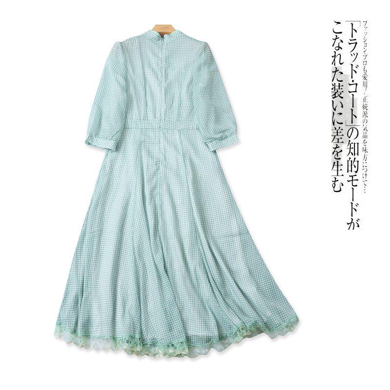 French style Vintage dress Summer New Foreign Trade Women clothes Small Stand Collar Heavy Industry Embroidery Beads Chiffon Dress 30760
