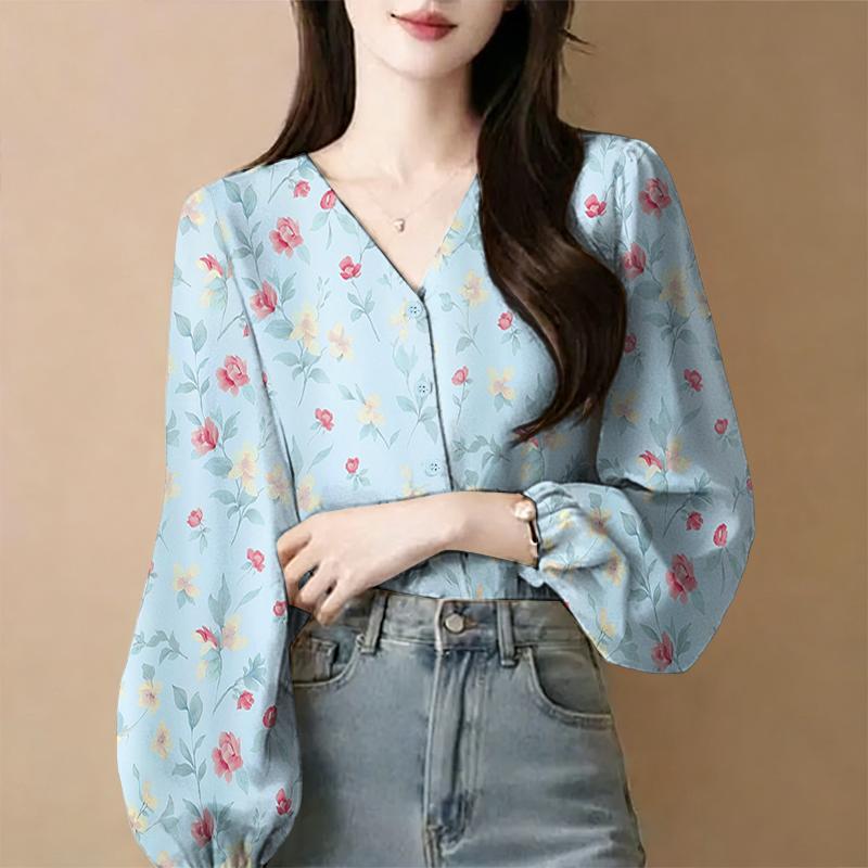 ZANZEA Women Casual V-Neck Long Sleeve Loose Floral Print Blouse