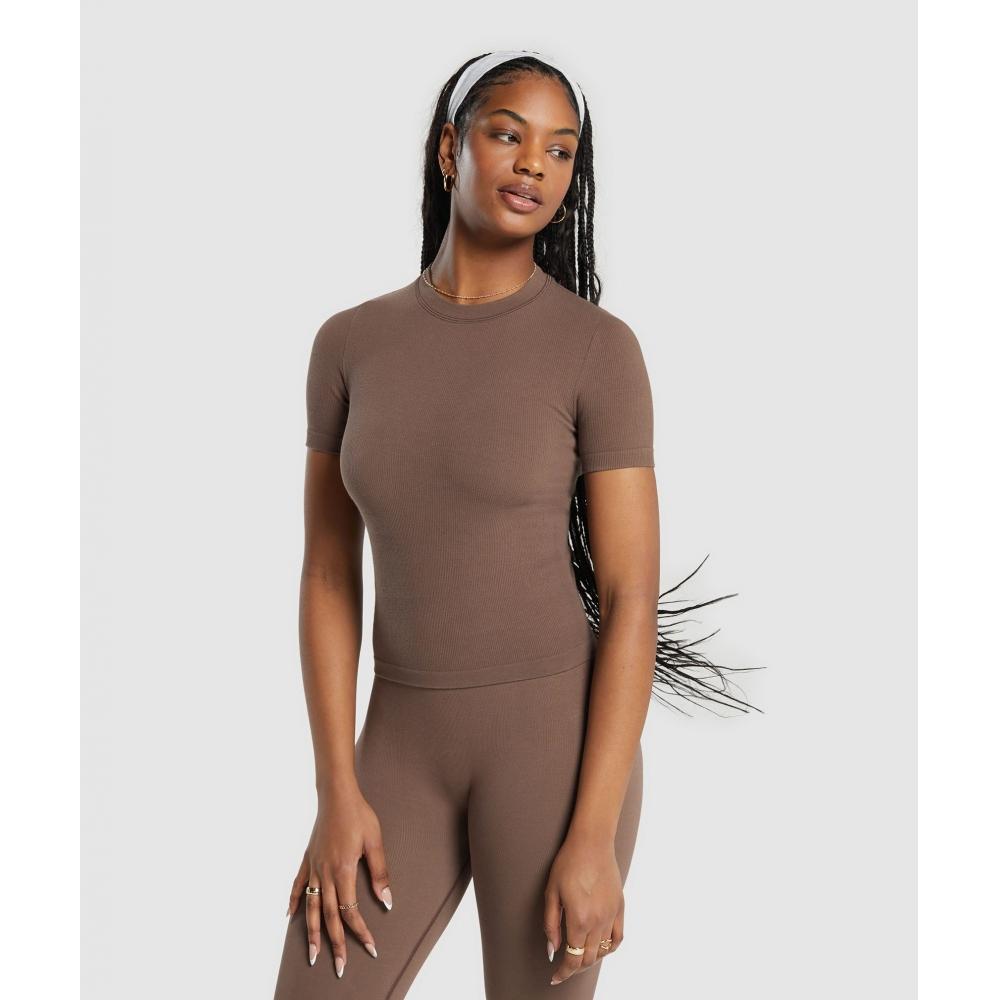 

GYMSHARK Бесшовная хлопковая футболка в рубчик мягко-коричневого цвета B8A6C NBZV XS
