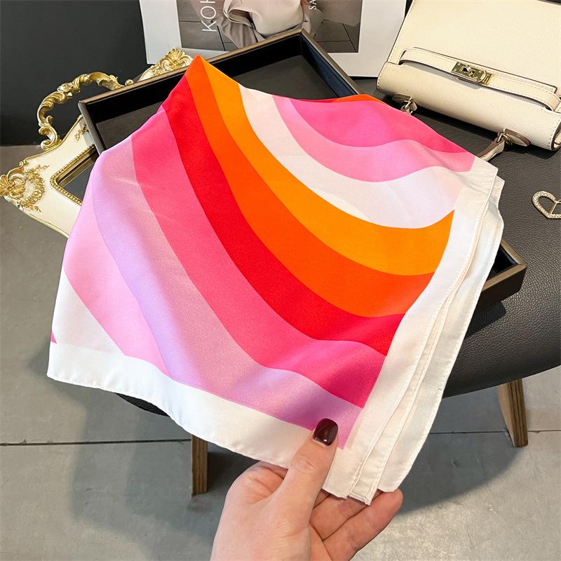 

Love Qi Printing Simulation Silk Scarf Square Scarf Premium Shawl Versatile Neck Small Square Scarf Headscarf unilateral 66-70CM