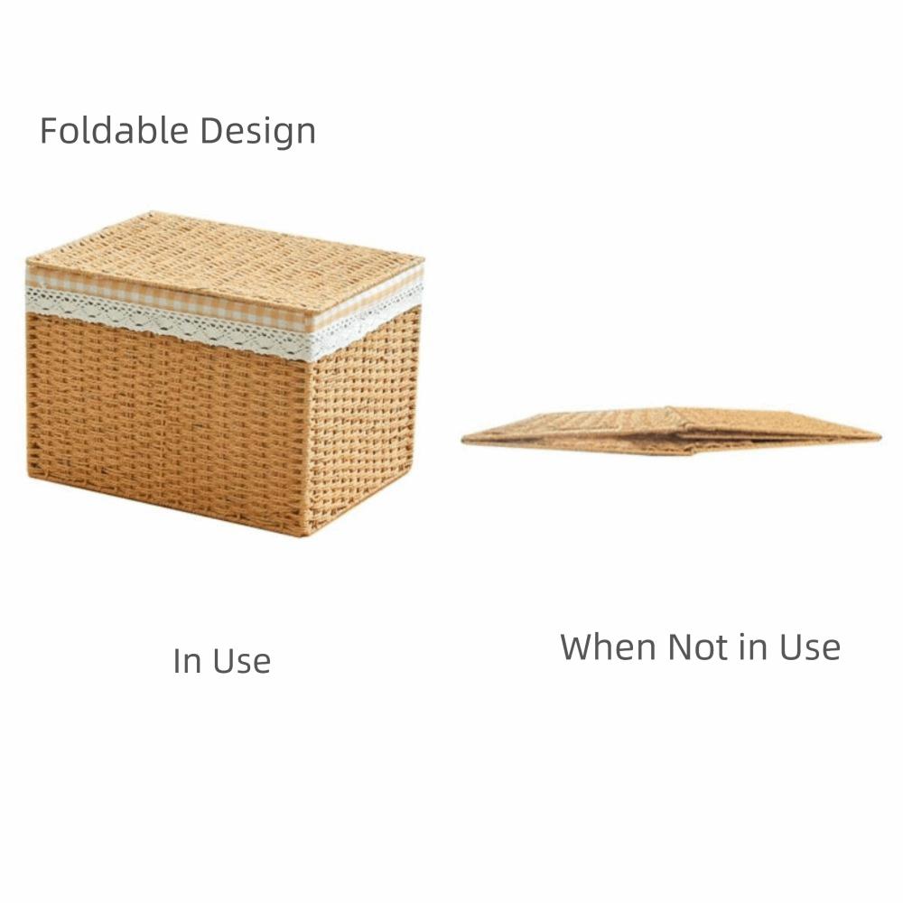 Large Capacity Foldable Storage Bin Plaid lining Laundry Storage Basket Multifunction Organizer