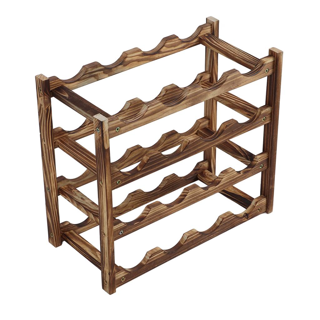 Wine Rack Pine Wood Wine Bottle Storage Shelf Display Organizer Decor for Countertop Home 4 Layer