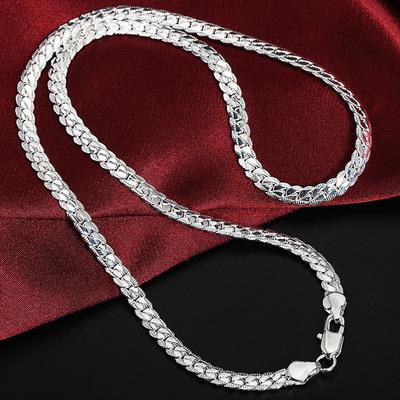 925 Sterling Silver 8/16/18/20/22/24 Inch 6mm Side Chain Necklace Bracelet For Woman Men Fashion Charm Wedding Jewelry