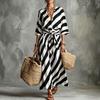 2026 Cross-border European and American Summer New Lazy Wind Striped V-neck Button Shirt Casual Fashion Skirt Set
