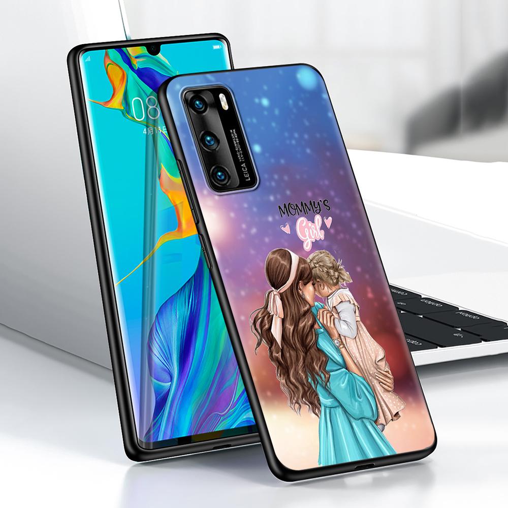 

Чехол с черными коричневыми волосами для мамы и ребенка для Huawei P30 P Smart Z P40 Lite E P20 Y6 Y7 Y9 2019 Honor 8X Play 9A 50 9X Pro, мягкий чехол для телефона Huawei P30