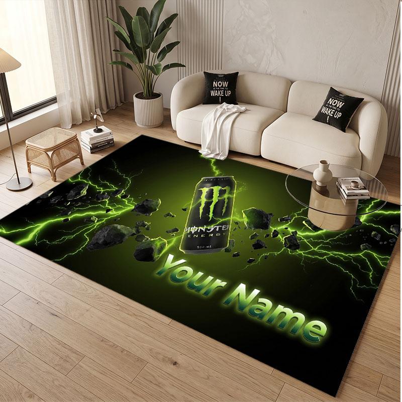 Custom Rug Monster Energy Pattern Print Name Text Soft Non‑Slip Floor Carpet for Home Indoor Decoration