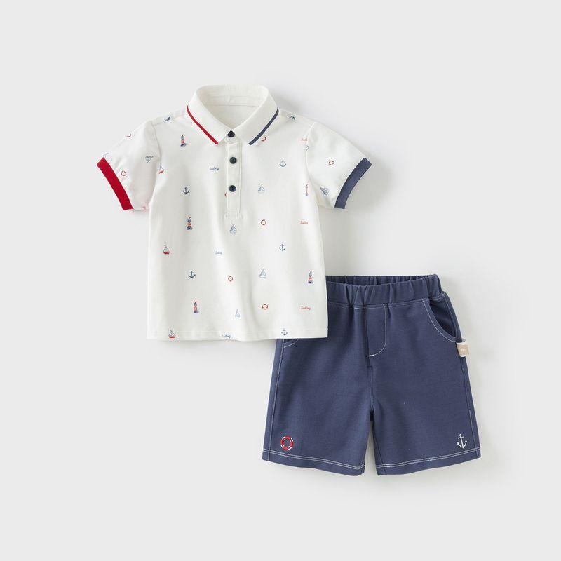 David Bella Kidsren's Five-Quarter Pants Suit 2026 Boys' Short-Sleeved Polo Shirt Two-Piece Set Baby Boy New Summer Clothing