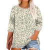Women's Printed Round Neck Plus Size Tops 3/4 Sleeves Elegant Shirt Tops