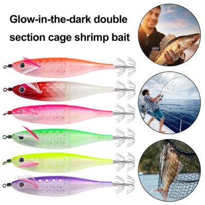 12CM/10G Luminous Shrimp Bait with Squid Jig Hook Realistic Bionic Artificial Lure Saltwater Freshwater Bass Walleye Trout Fishing Accessories