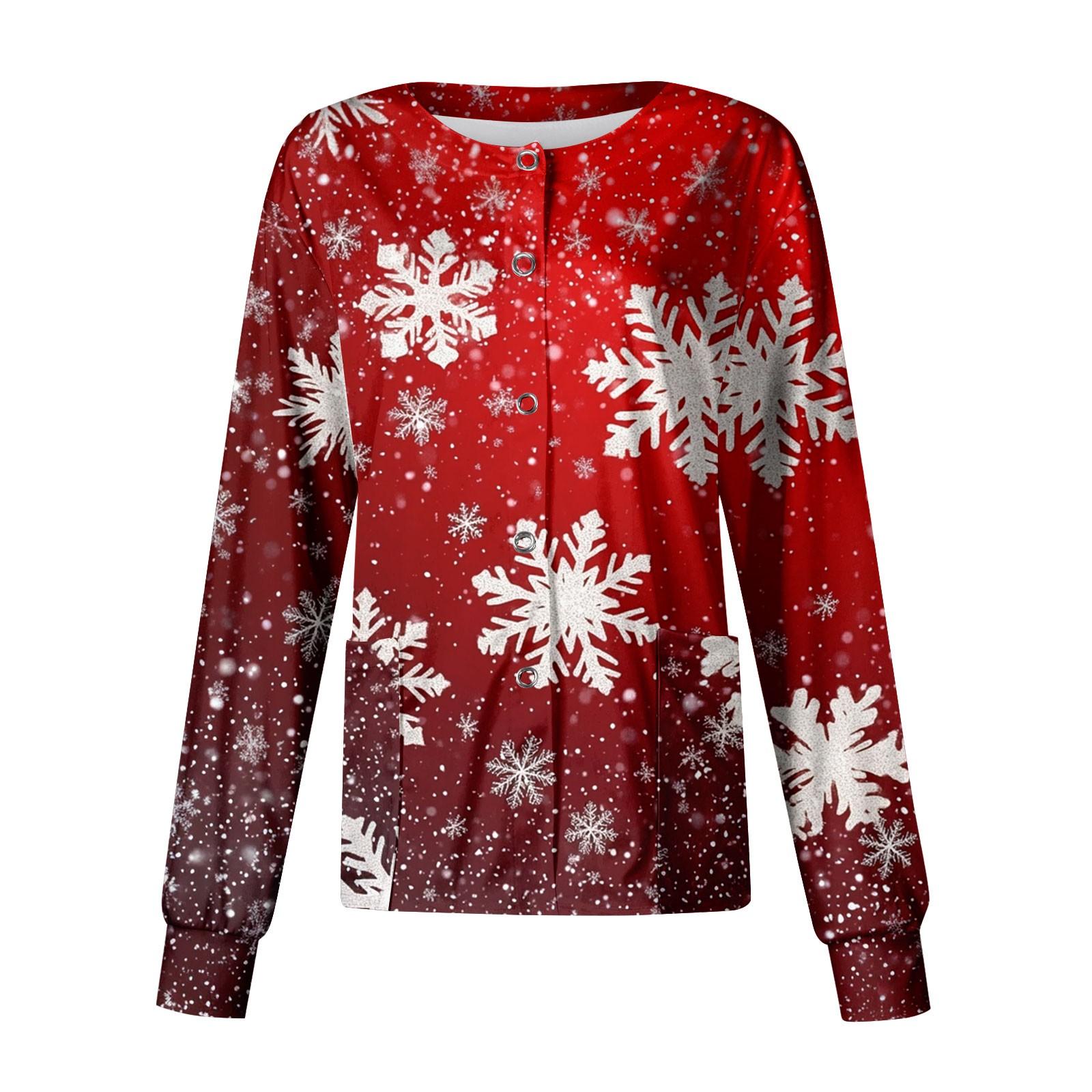 Женский повседневный однобортный топ с длинным рукавом и рождественским принтом Dry-nurse — фото 4