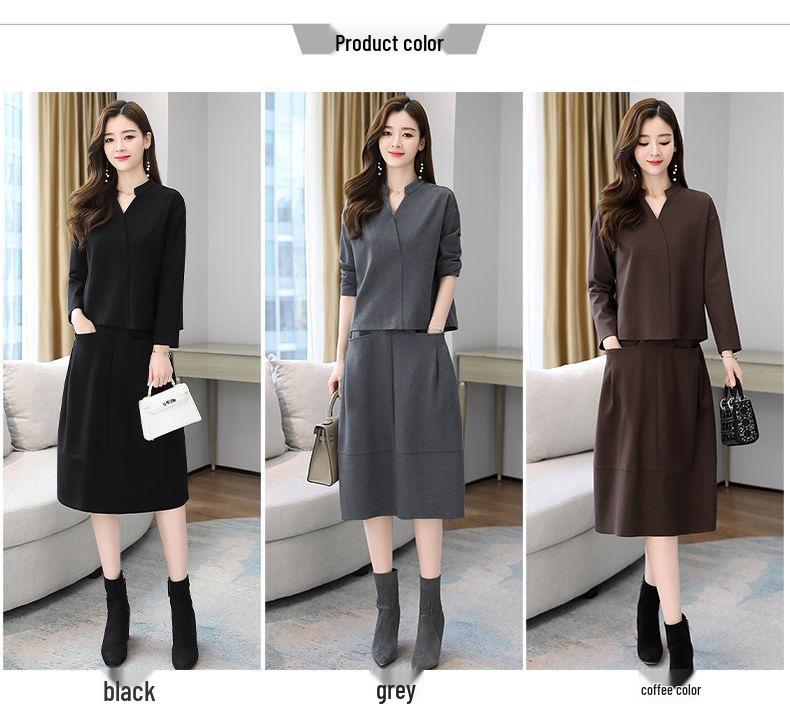Women's Spring 2025 Fashion Slimming Two-Piece Dress Set - Stylish and Age-Reducing for Mature Women