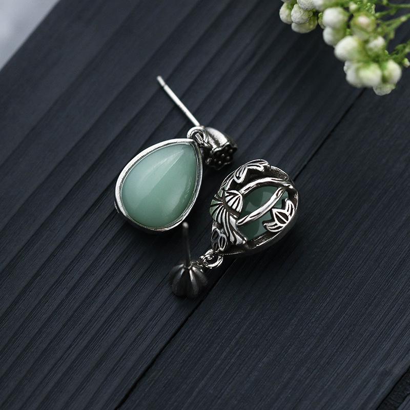 Vintage Lotus Seedpod Earrings with Imitation Hetian Jade and Plated Thai Silver for Hanfu & Cheongsam 2022
