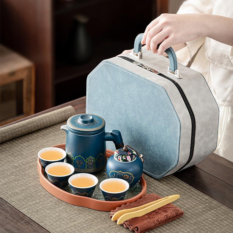 High-end Gift Box Business Portable Set, One Pot of Four Cups, Business Trip Car Travel Tea Set Business