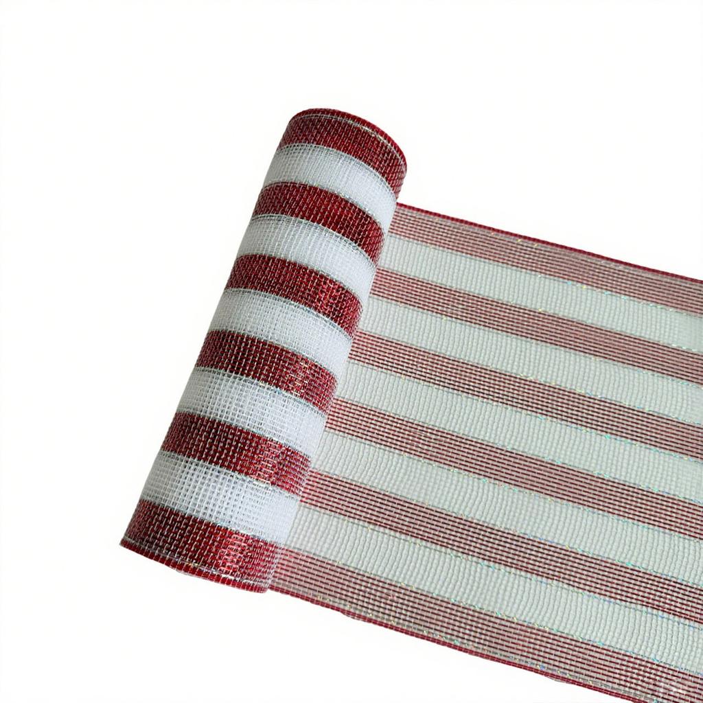 Christmas Candy-colored Red And Whitestriped Net Roll Diy Christmas Tree Decoration Ribbon Ribbon PP Net