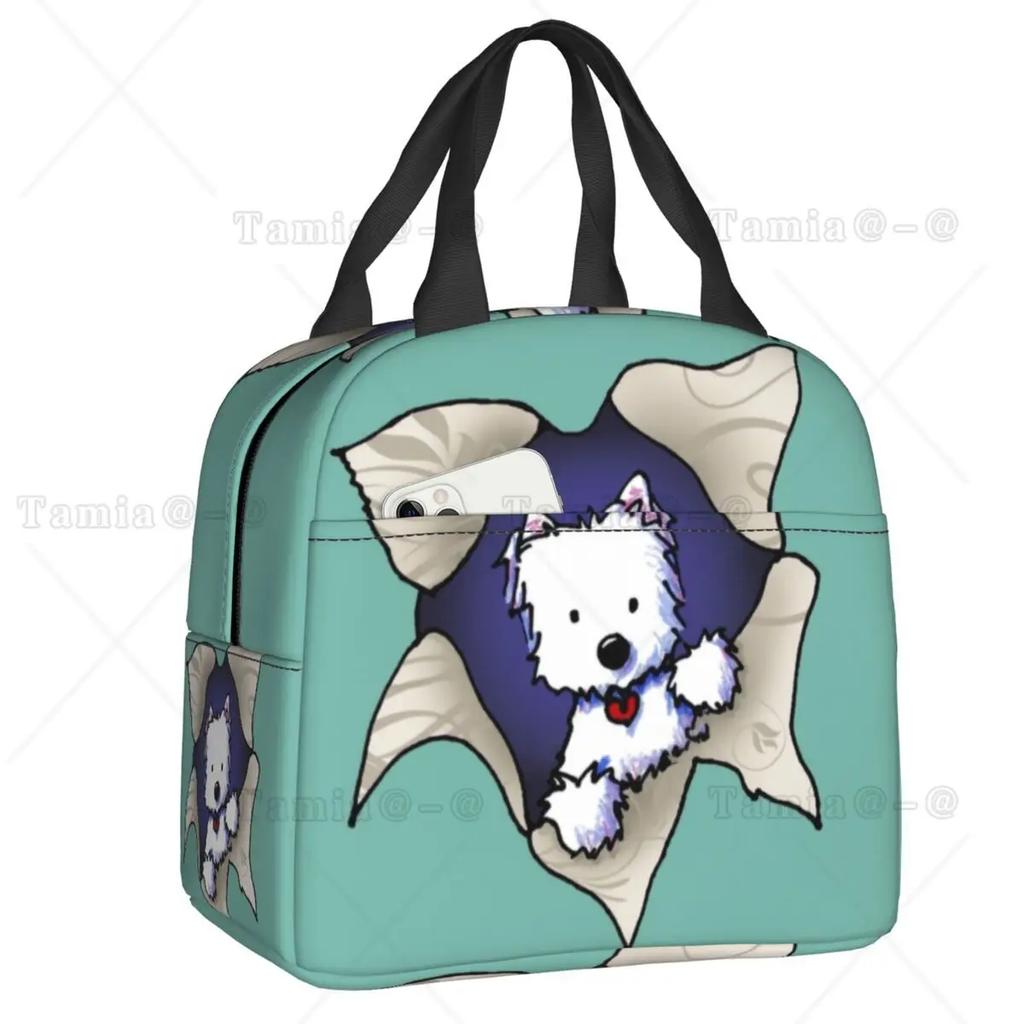 Westies Polka Dot Cartoon Pattern Insulated Lunch Bag Leakproof West Highland White Terrier Dog Thermal Cooler Lunch Tote Kids