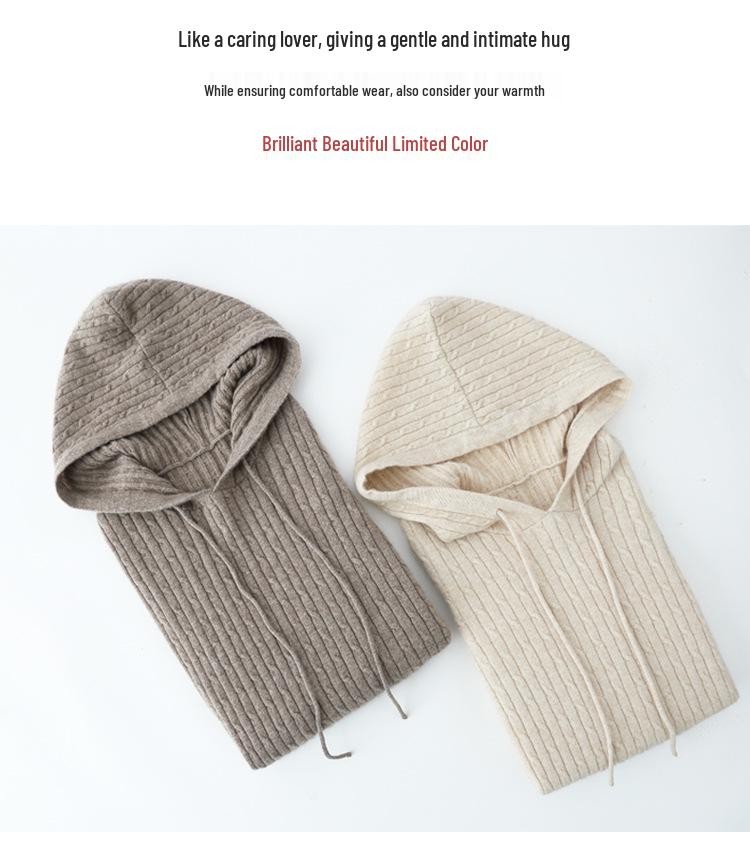 2024 Autumn/Winter Women's Cable Knit Cashmere Hoodie: Loose-Fit Fashion Pullover