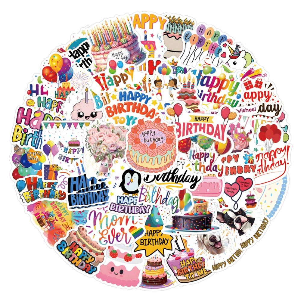 55Pcs Happy Birthday Creative Graffiti Stickers Suitcase Water Cup Stationery Laptop Refrigerator Decoration Diy Decals