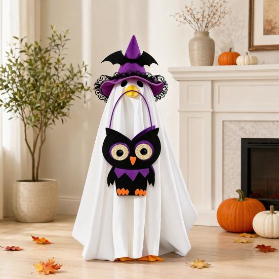 Yousheng Halloween Ghost Goose Costume, Wizard Hat, Ghost Cape, Pumpkin Candy Bag, Outdoor Yard Decoration for Goose Statue or Garden