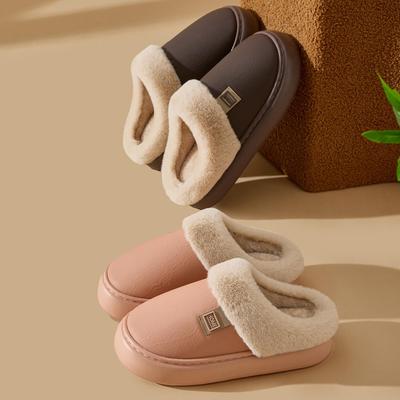 Women's Waterproof Cotton Slippers, Autumn/Winter 2025 Style, Warm & Comfortable, Thick Sole, Leather Surface, Antibacterial, Outdoor Wear.