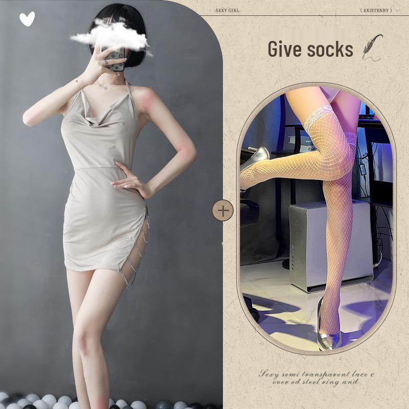 Xiang Night Temptation Lace Lingerie Set: Sexy Backless Camisole Pajamas with Slit - Erotic Homewear Nightdress