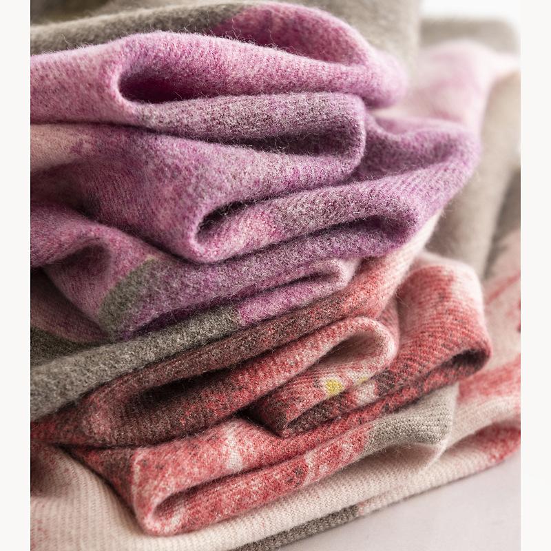 New Women's Autumn and Winter Hibiscus Printed Short Flow Imitation Cashmere Shawl Women's Warm Scarf