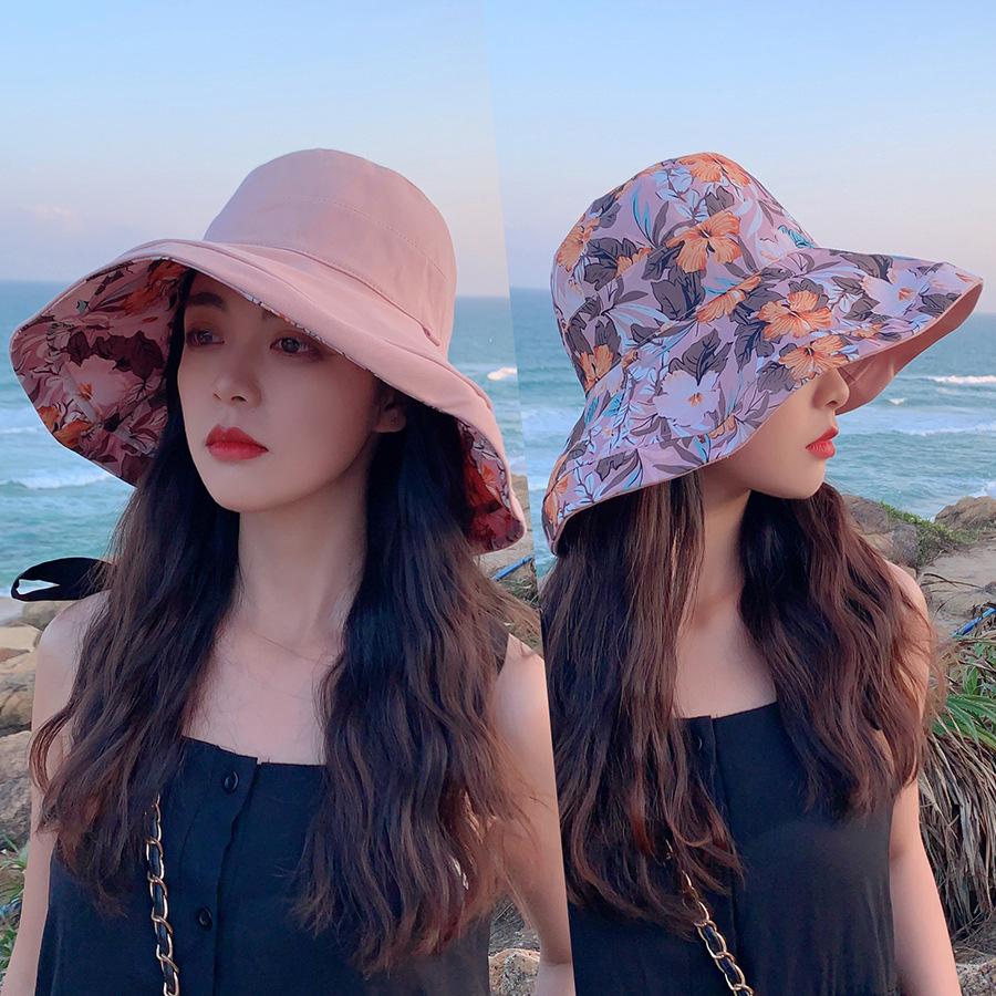 Large Brim Fisherman's Hat Double-sided Wearable Printed Cotton Shade Hat Temperament Versatility Female Spring Summer Sunscreen