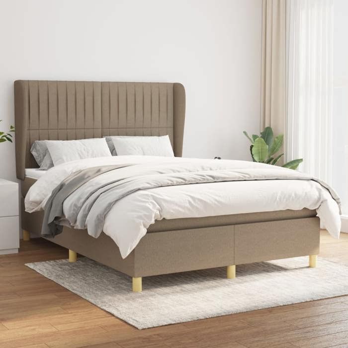 3128689 vidaXL Divan Bed with Mattress Taupe 140x200 Cm Fabric