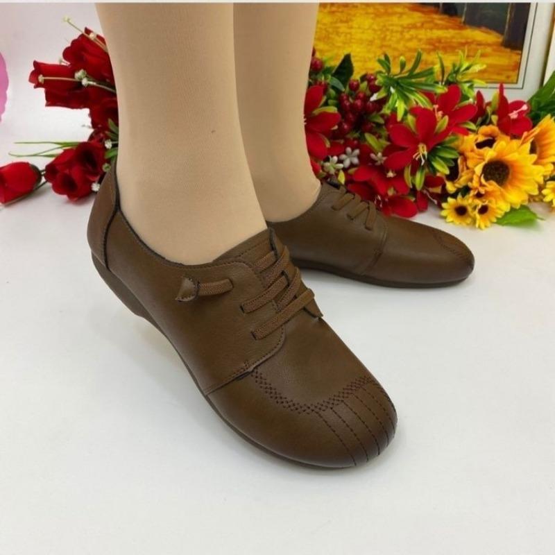 Single shoes women's autumn new soft leather thick heel fashionable and comfortable versatile lightweight round head women's shoes