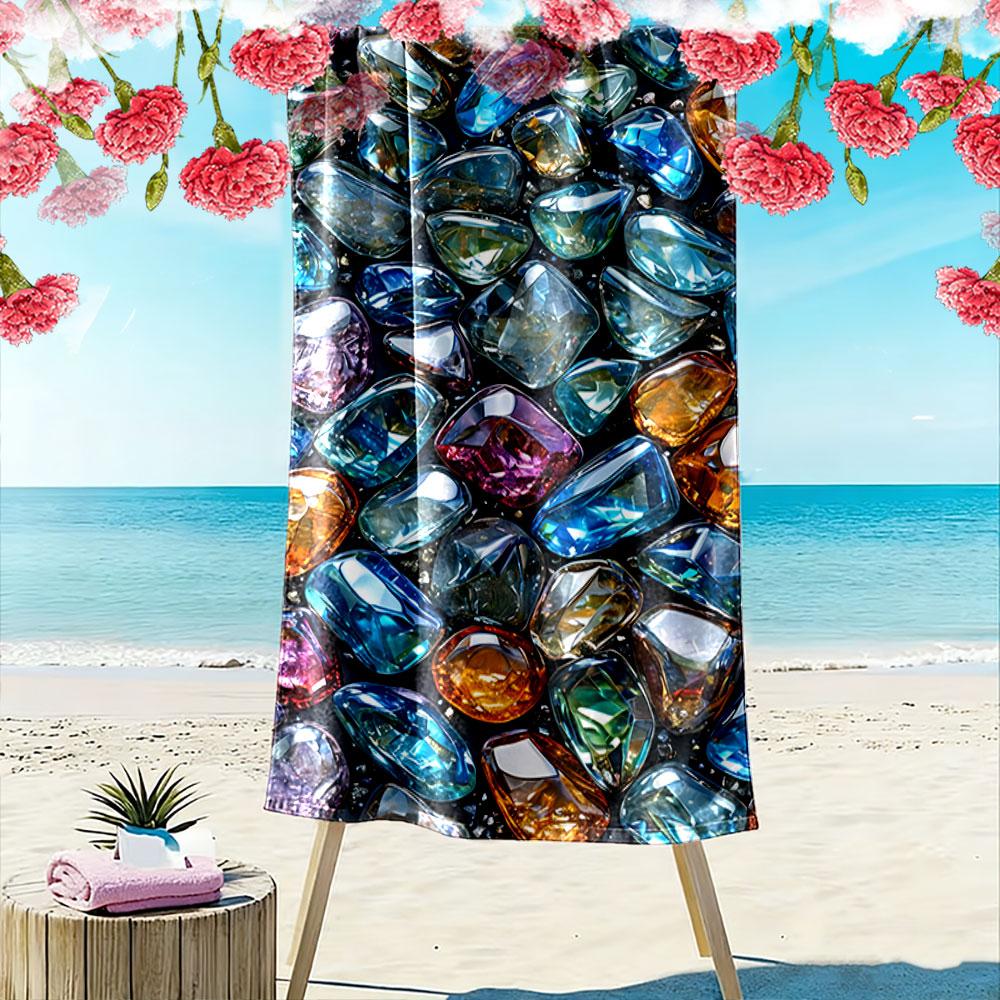 Colorful Crystal Gemstones Pattern Beach Towel Quick-drying for Travel Outdoor Sports Jogging Beach and Swimming