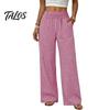 Breathable Loose Trousers Women Striped Wide Leg Pants, Summer Elastic Waist Casual Pants Trousers, Fit Palazzo with Pockets Daily Wear