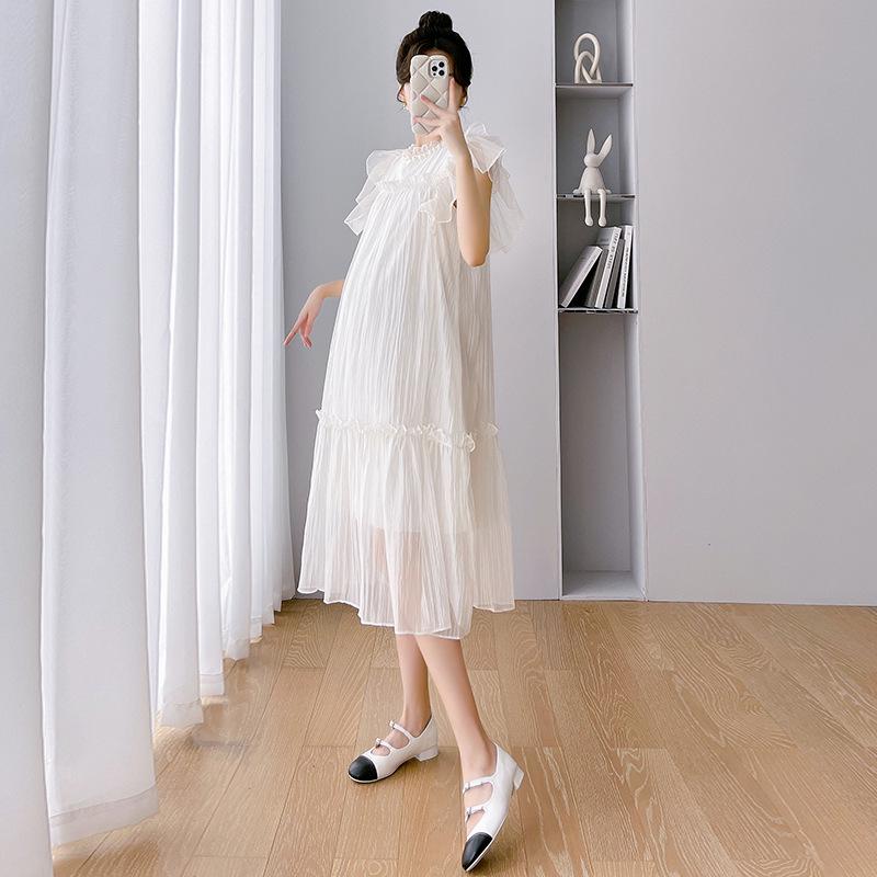 2026 Summer Tencel Maternity Flutter Sleeve Dress - Lightweight & Breathable XL