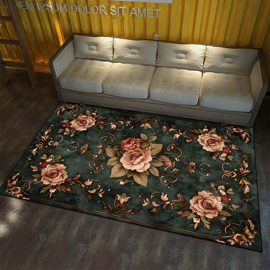 European Style Large Area Carpet for Living Room Flower Pattern Decoration Home Floor Rugs Non-slip Porch Entry Doormat Washable